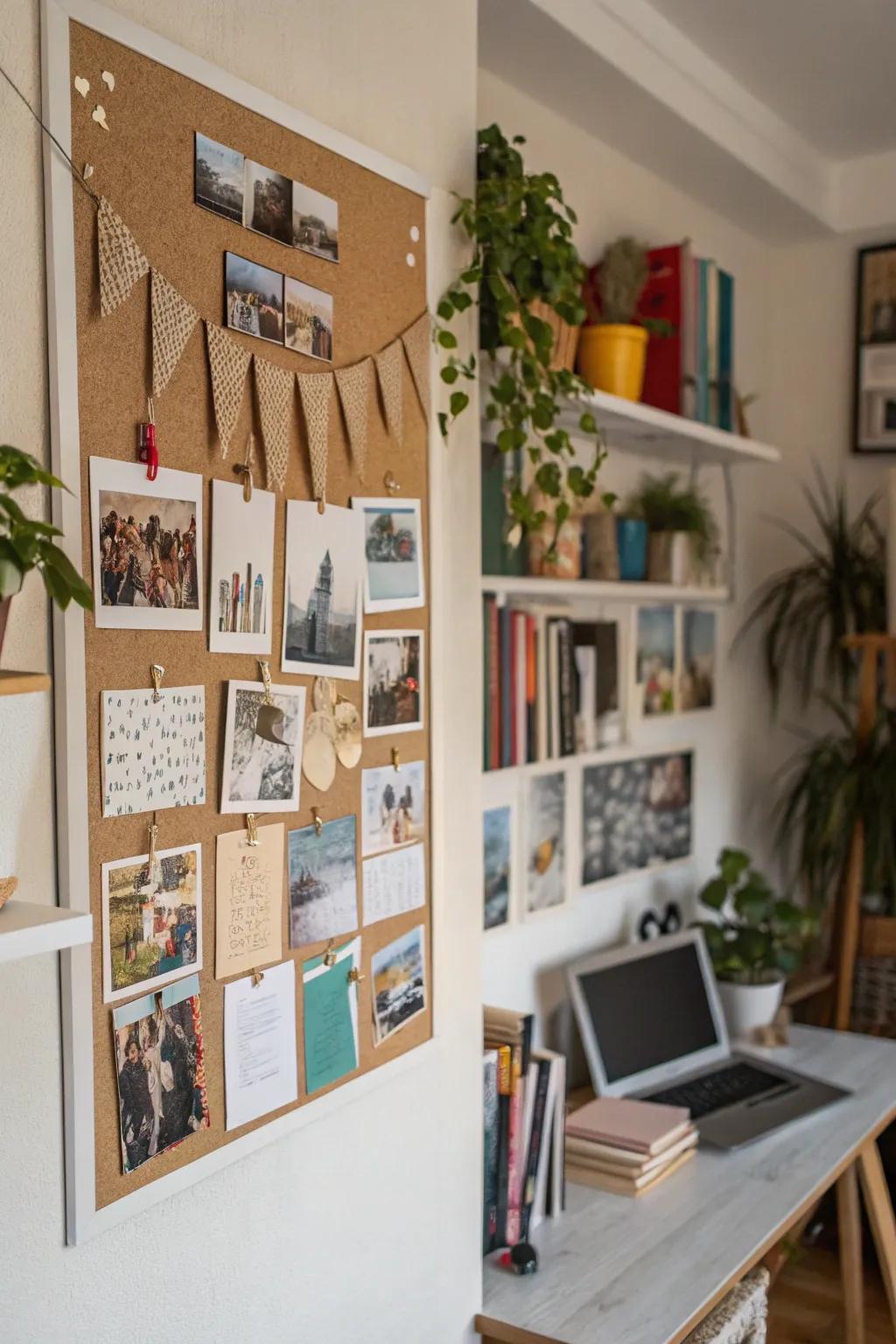 An assemblage-style poster adding a personal touch to a workspace.