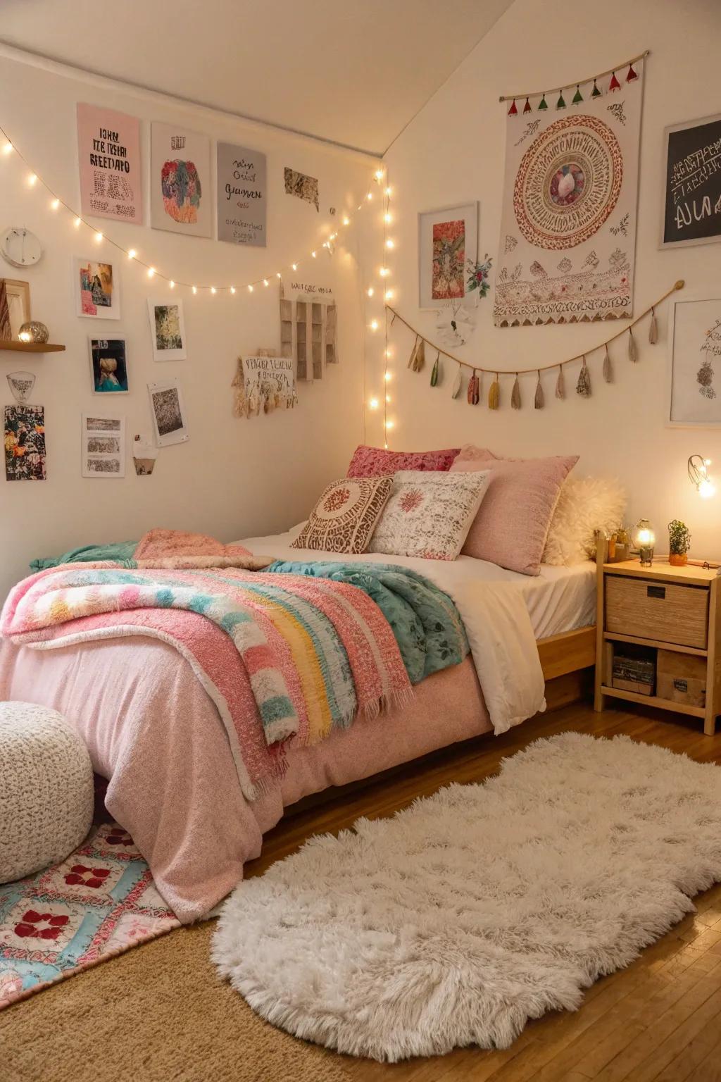 A snug teen room featuring plush fabrics for comfort.