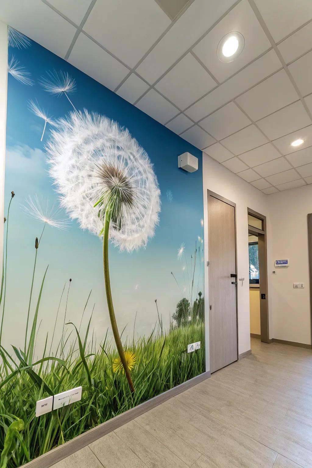 Dandelion murals bring nature's charm indoors.