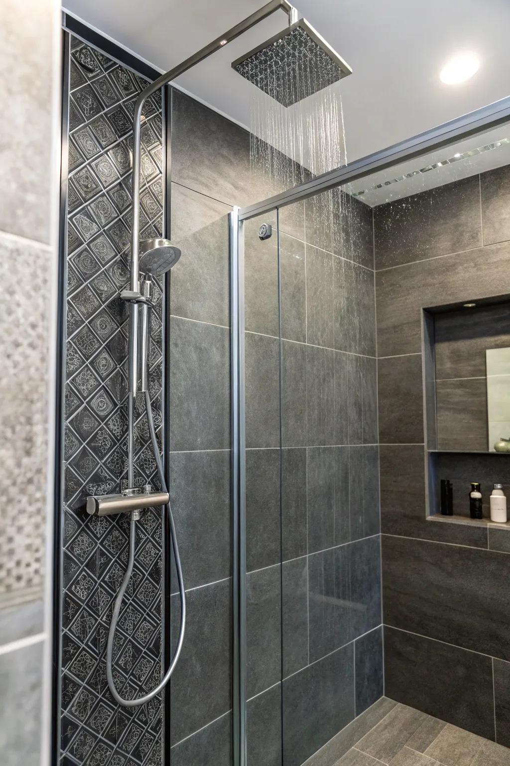 A combination of tile textures creates depth and interest in this shower area.