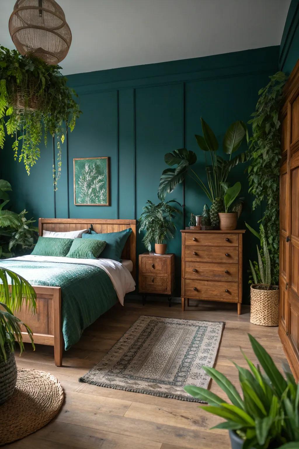 Natural elements offer freshness and balance to teal shades.