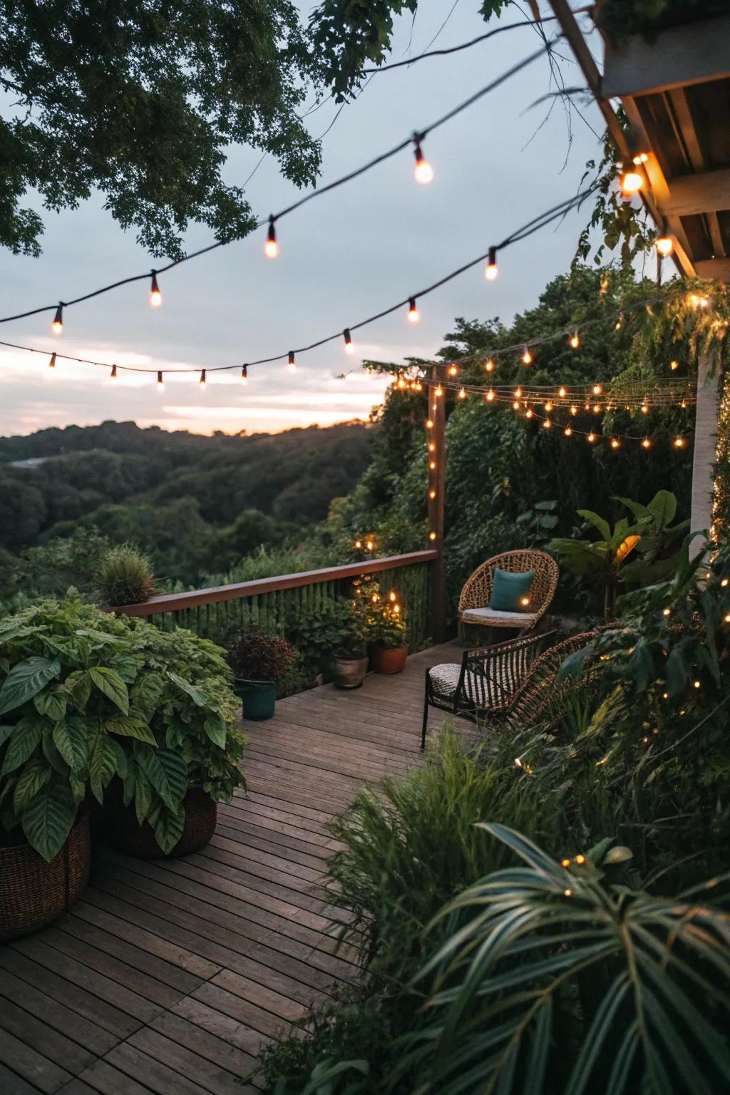 Subtle lighting converts a deck into a captivating nighttime sanctuary.