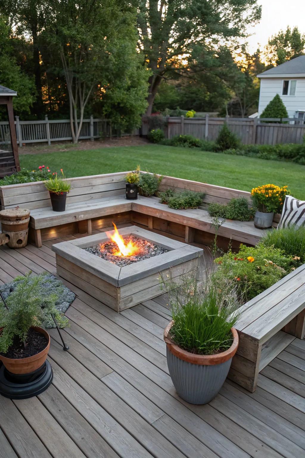 Integrated benches feature fashionable and space-efficient seating possibilities.