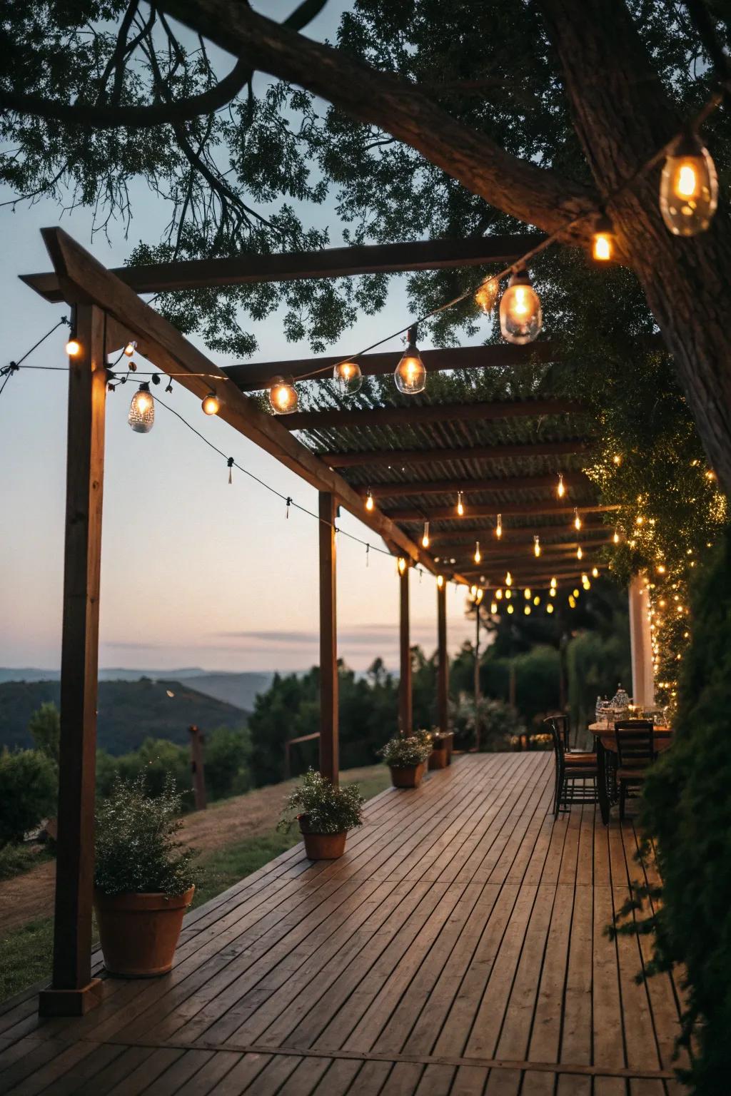A pergola aglow with atmospheric lights, creating magical evenings.