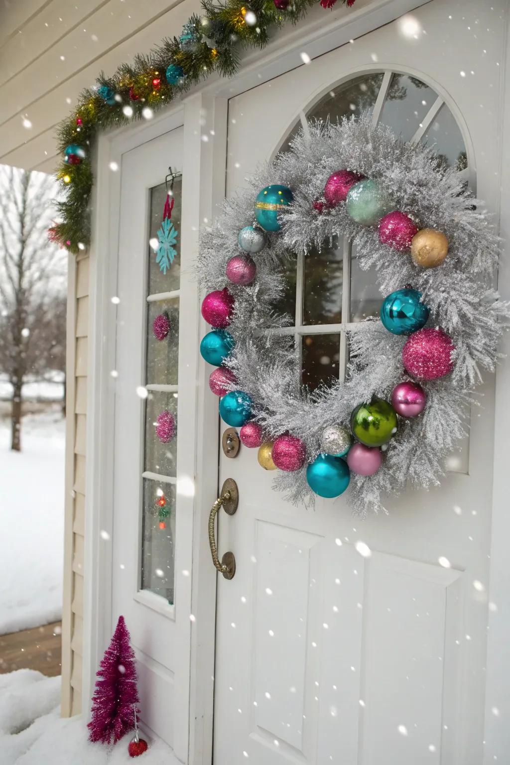 A whimsical Christmas wreath that adds festive joy.