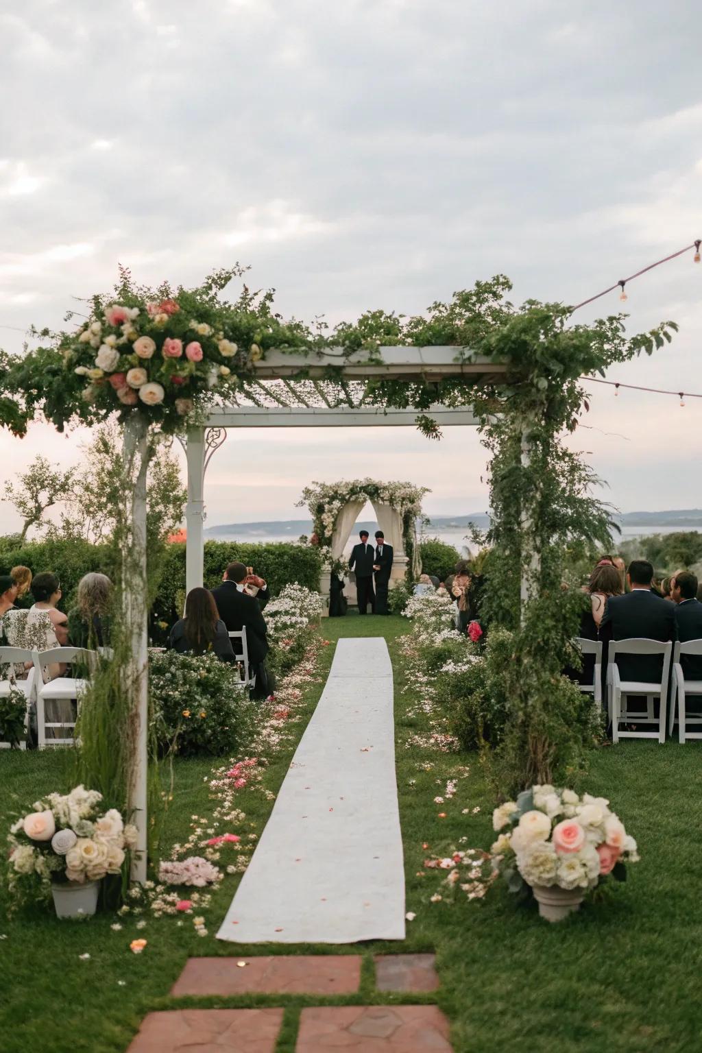 A serene garden setting for a wedding ceremony.