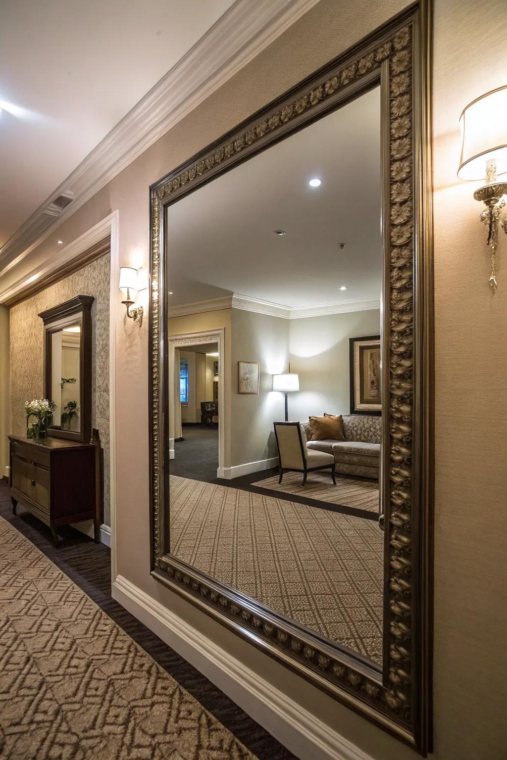 Mirrors enhance depth and brightness in confined areas.