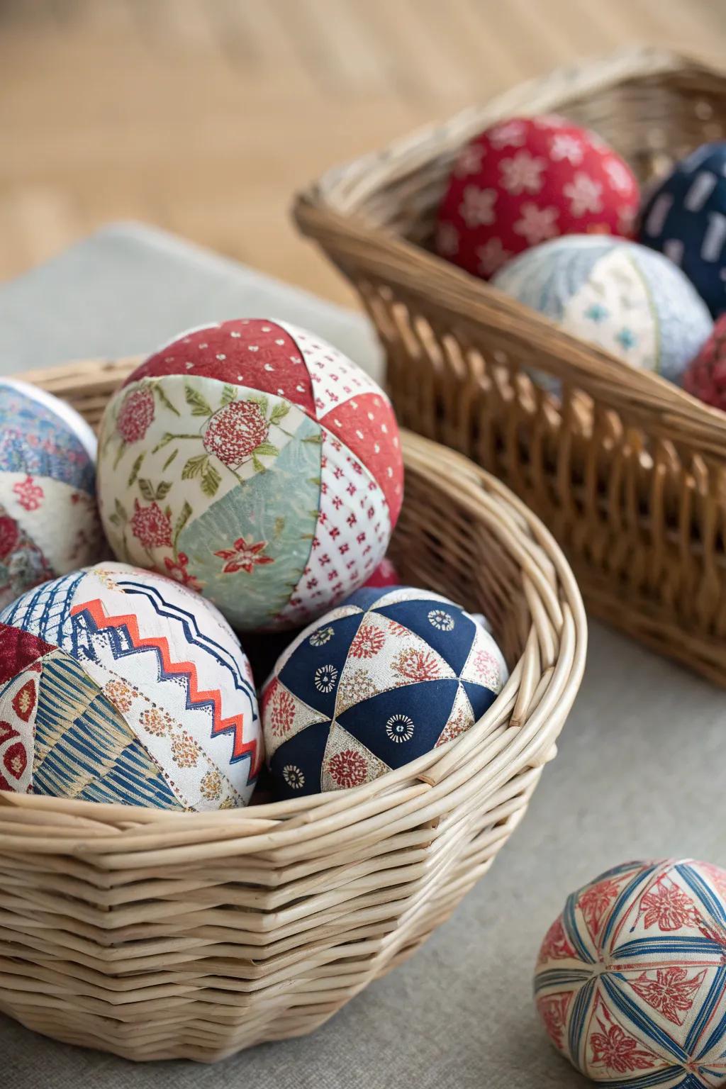 Vibrant material-covered spheres adding texture and design
