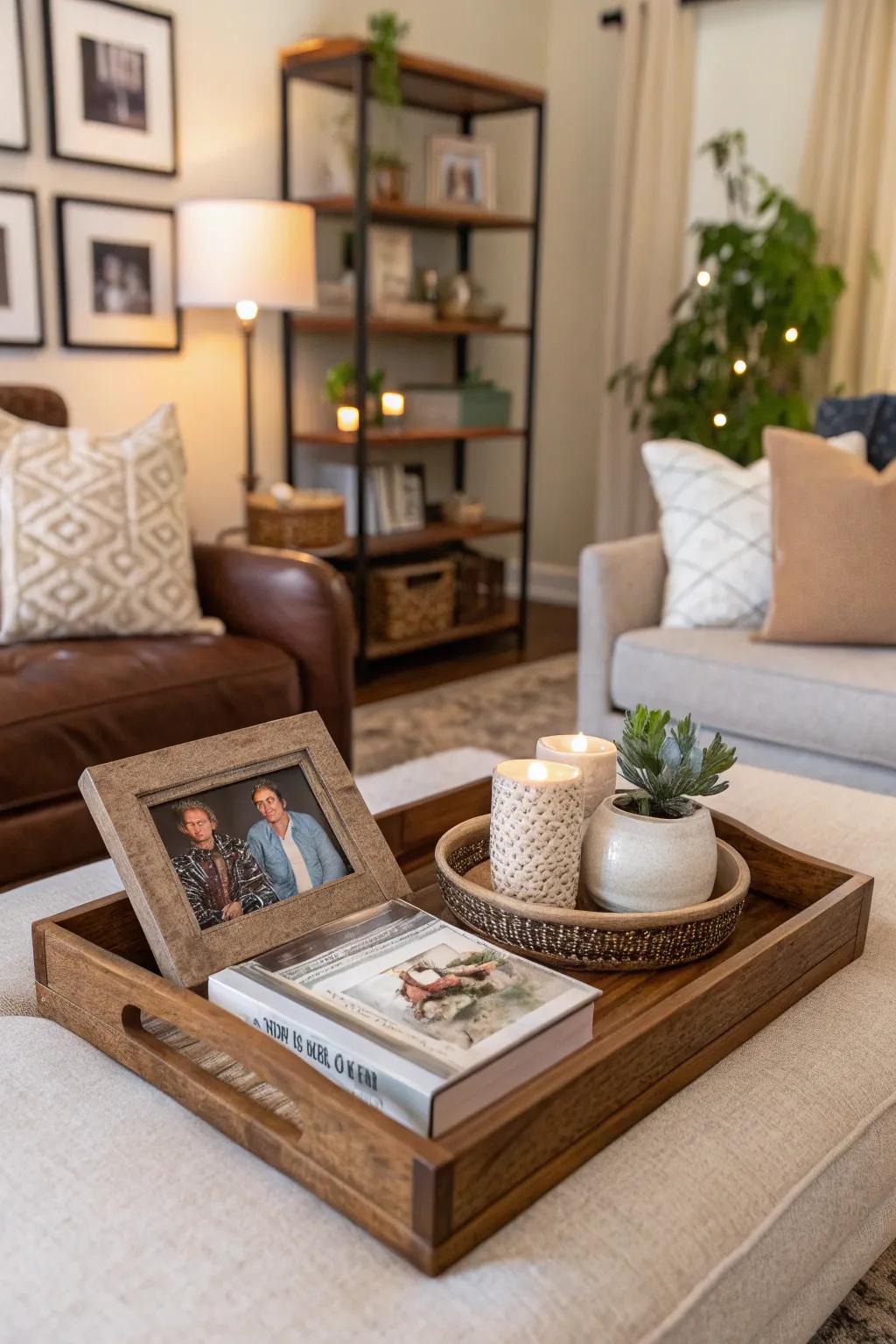 Personal details added with a framed snapshot on a decorative display piece.