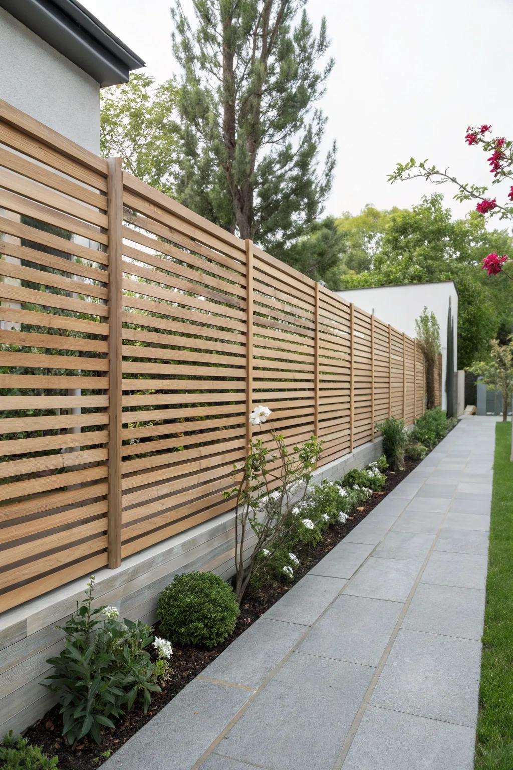 Even slats fashion a stylish and contemporary barrier design.