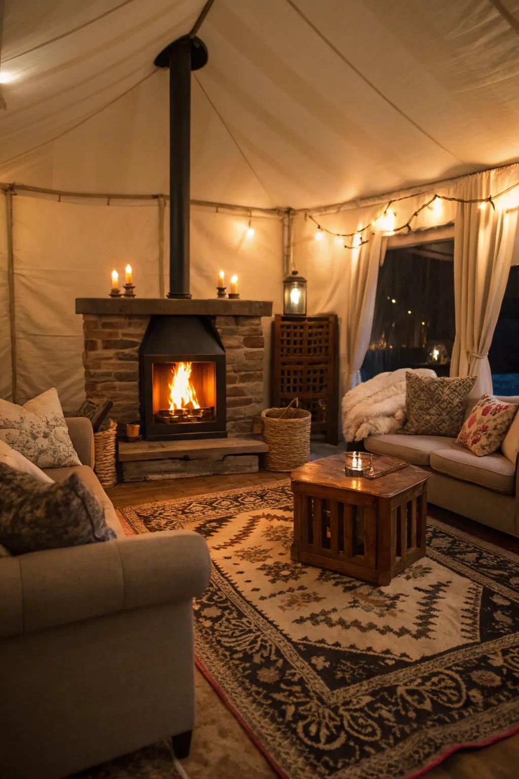 A fireplace as the centerpiece of a cozy snug space.