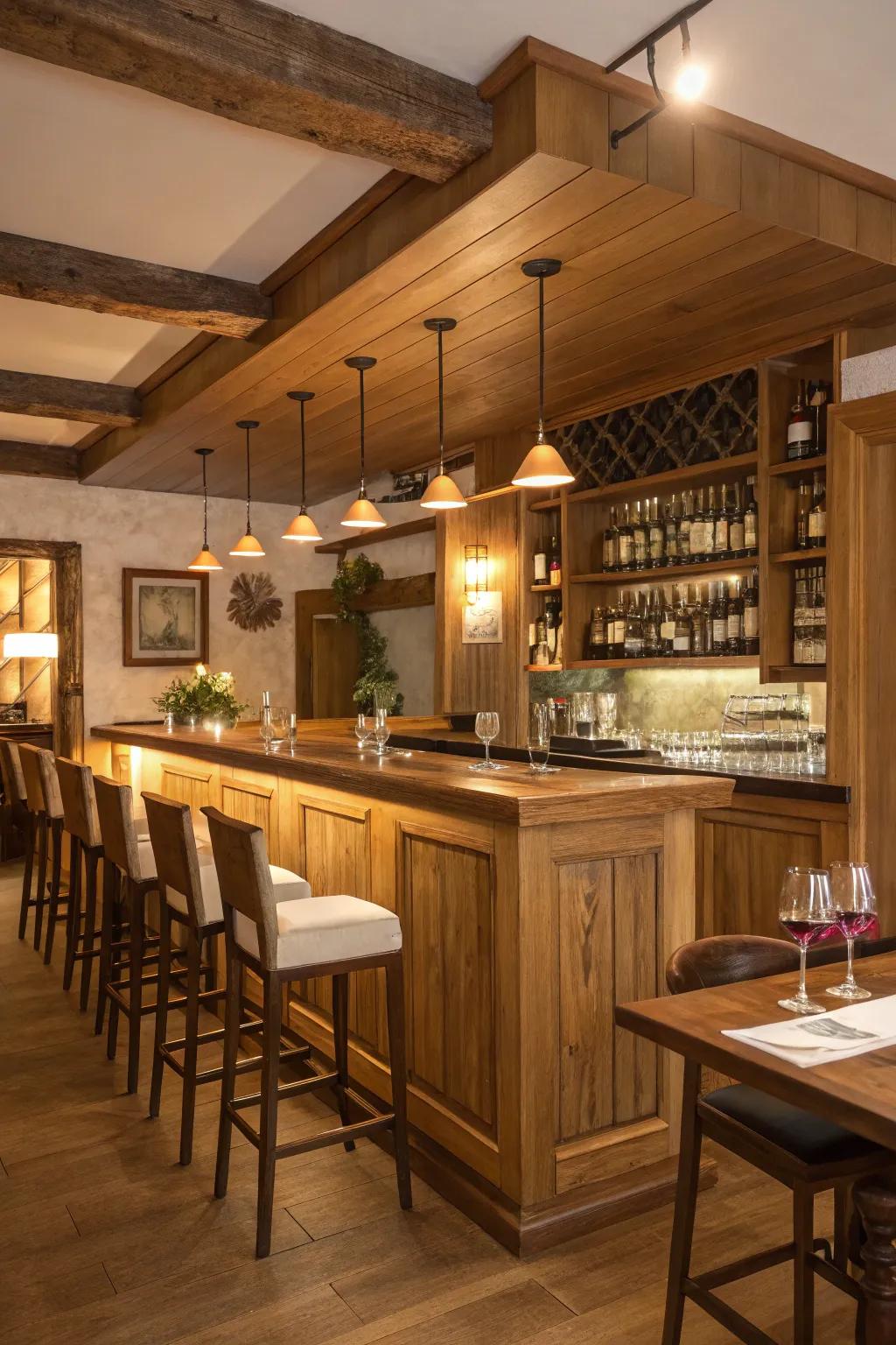 Timber details bring warmth and charm to your bar area.