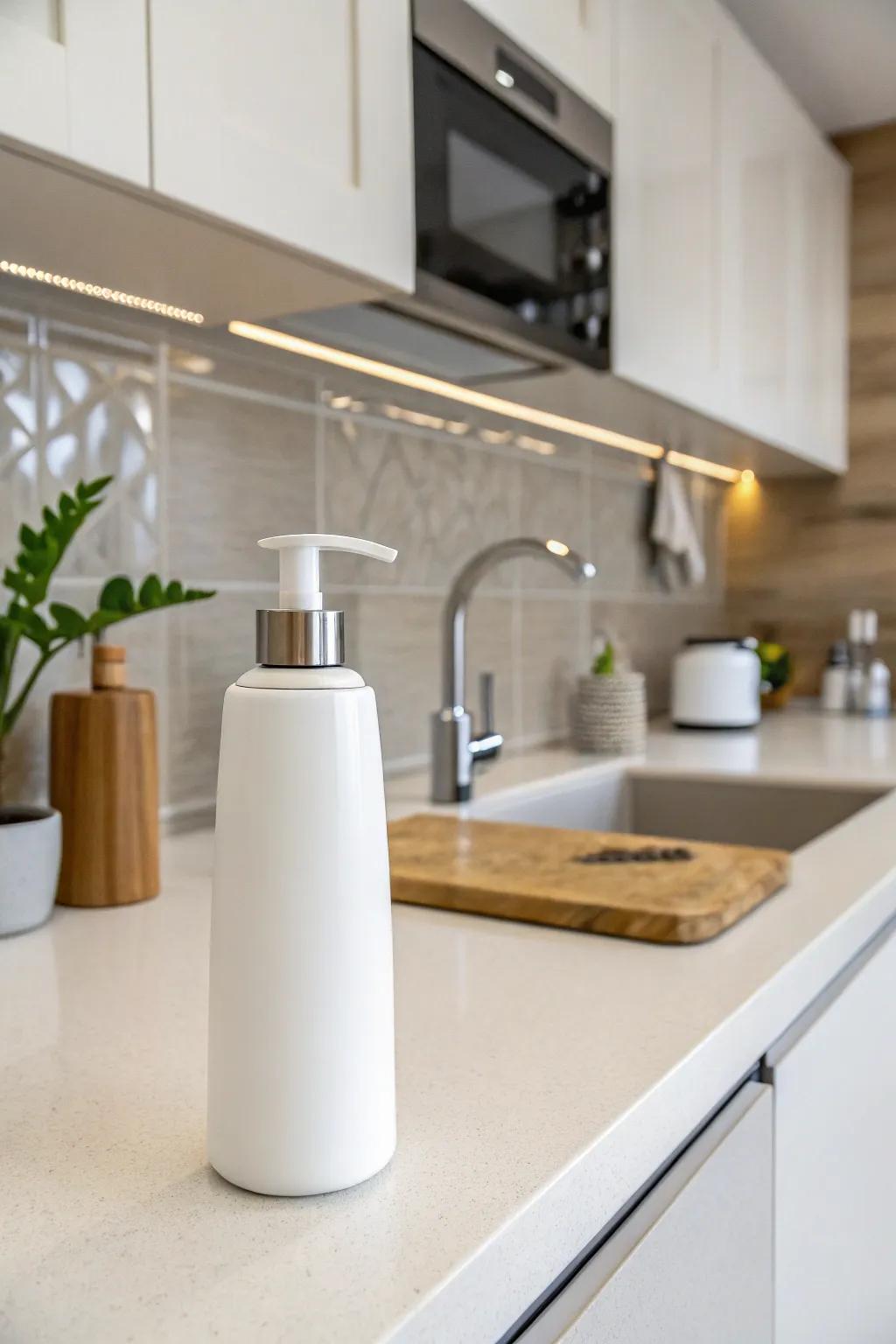 Sleek ceramic dispensers for a minimalist kitchen feel.