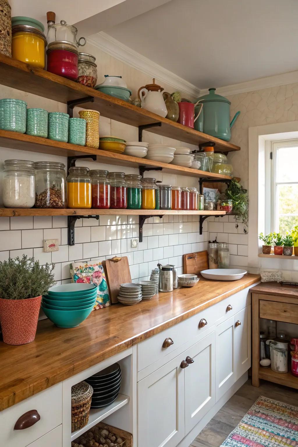 Easy-access open kitchen shelves.