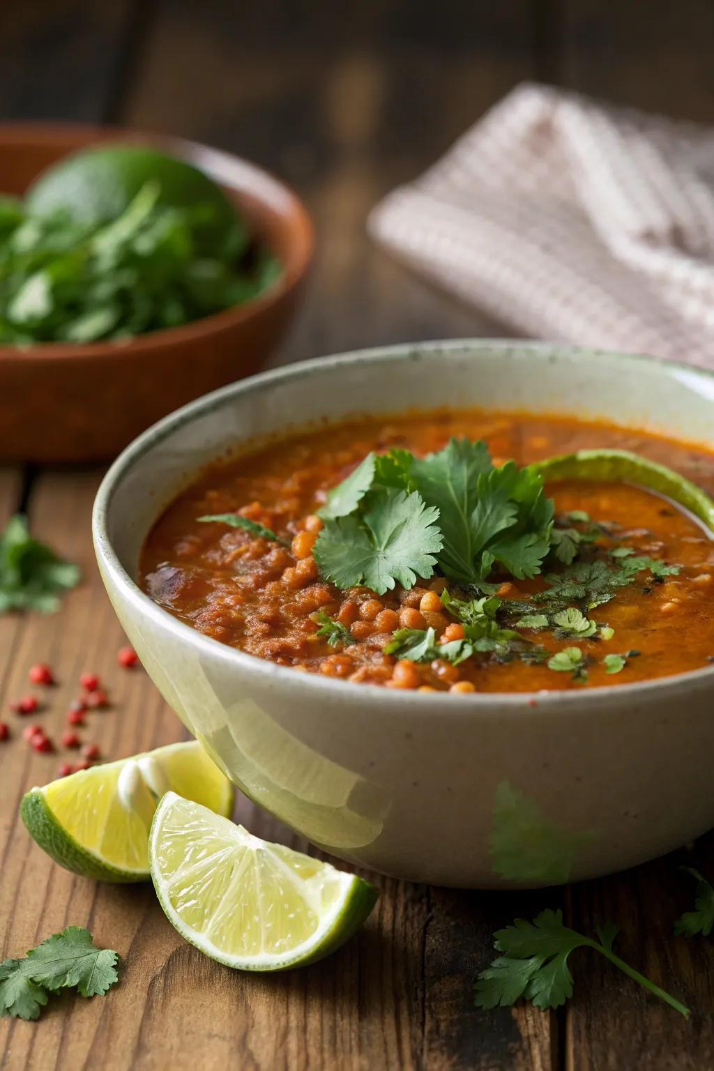 A warm bowl of seasoned mixed bean soup, perfect for warming up your Diwali dinner.