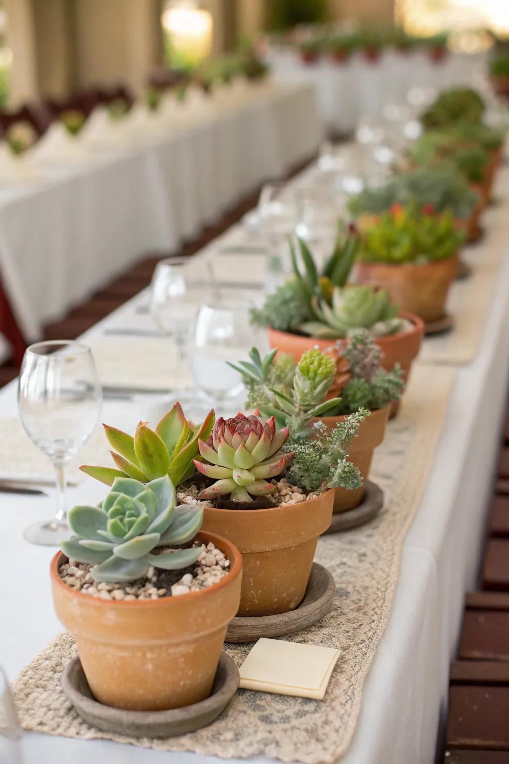 Chic and sustainable succulent centerpieces.