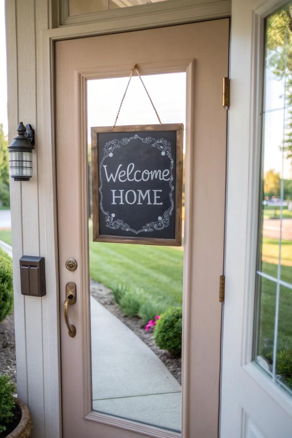 Homemade writing board decorations for a personal welcome.