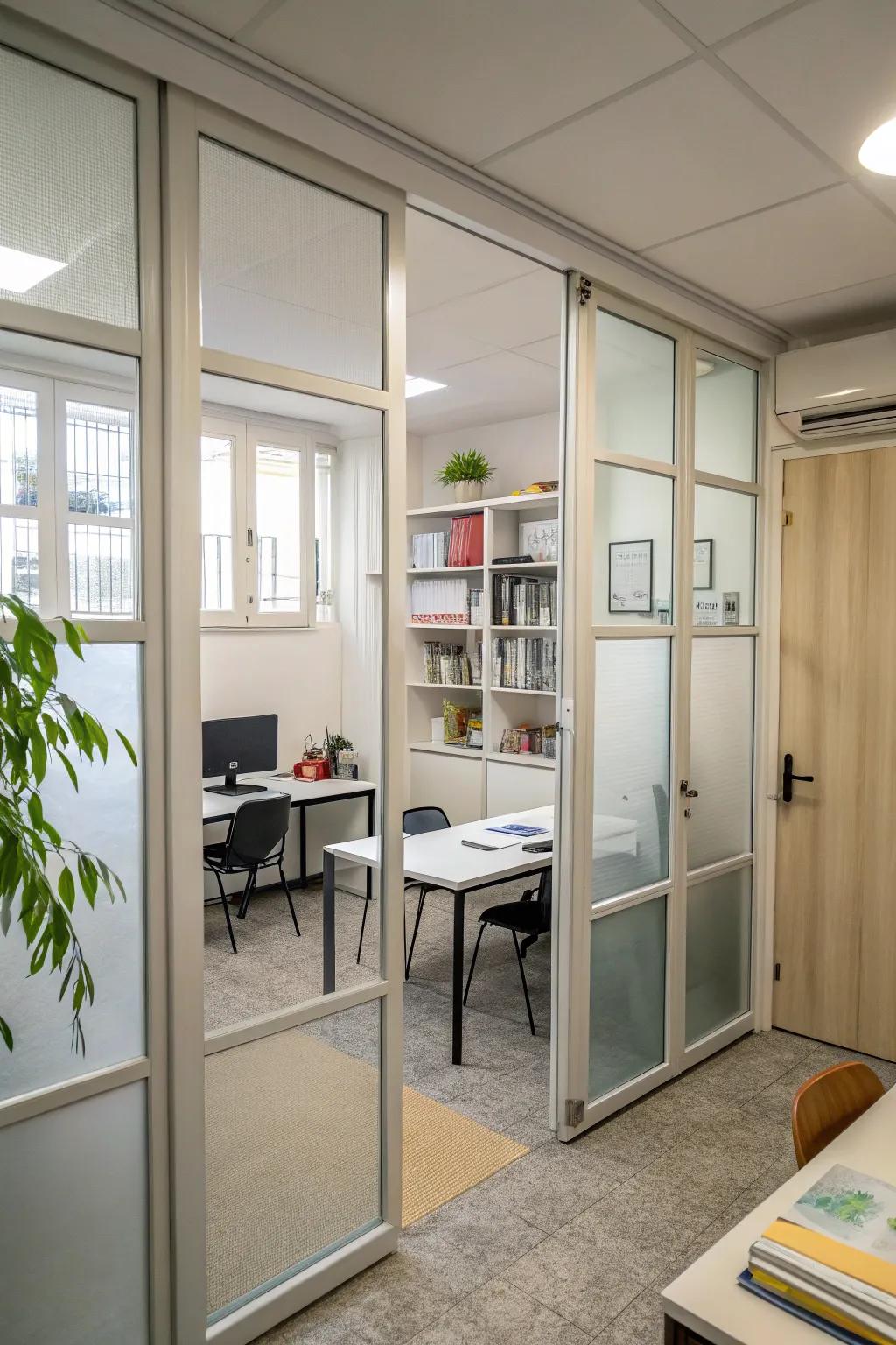 Glass doors enhance the sense of openness and light in small areas.