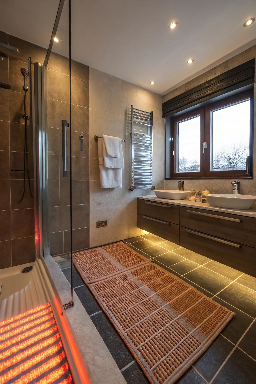 Heated flooring adds unmatched comfort to your bathroom experience.