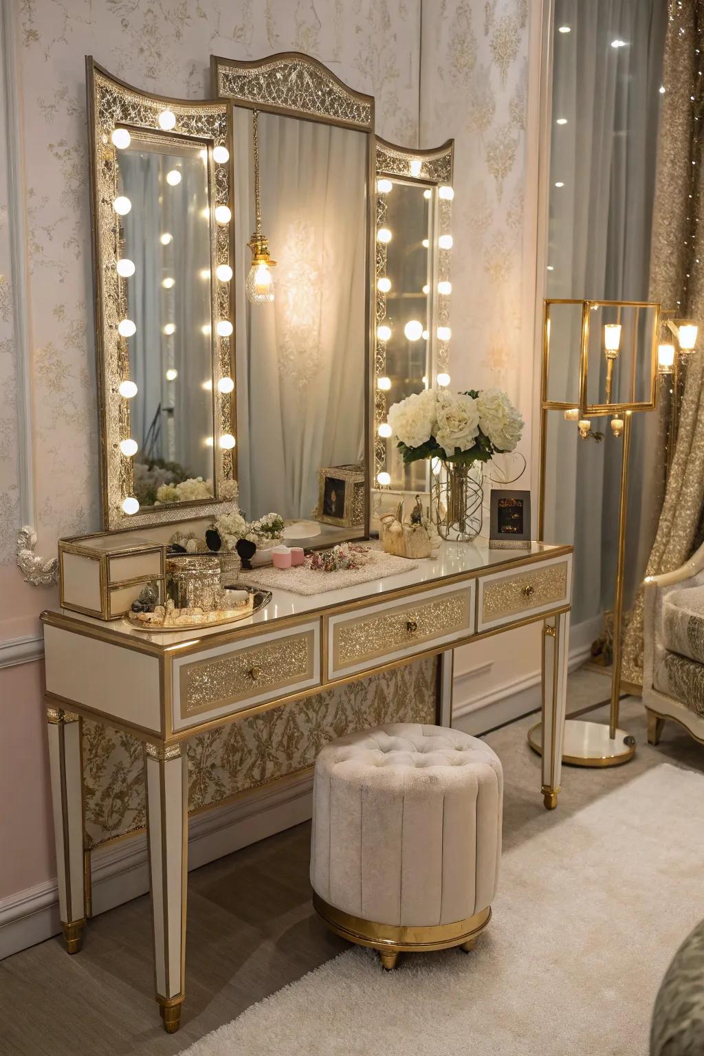 Create a glamorous escape with lavish vanity features.