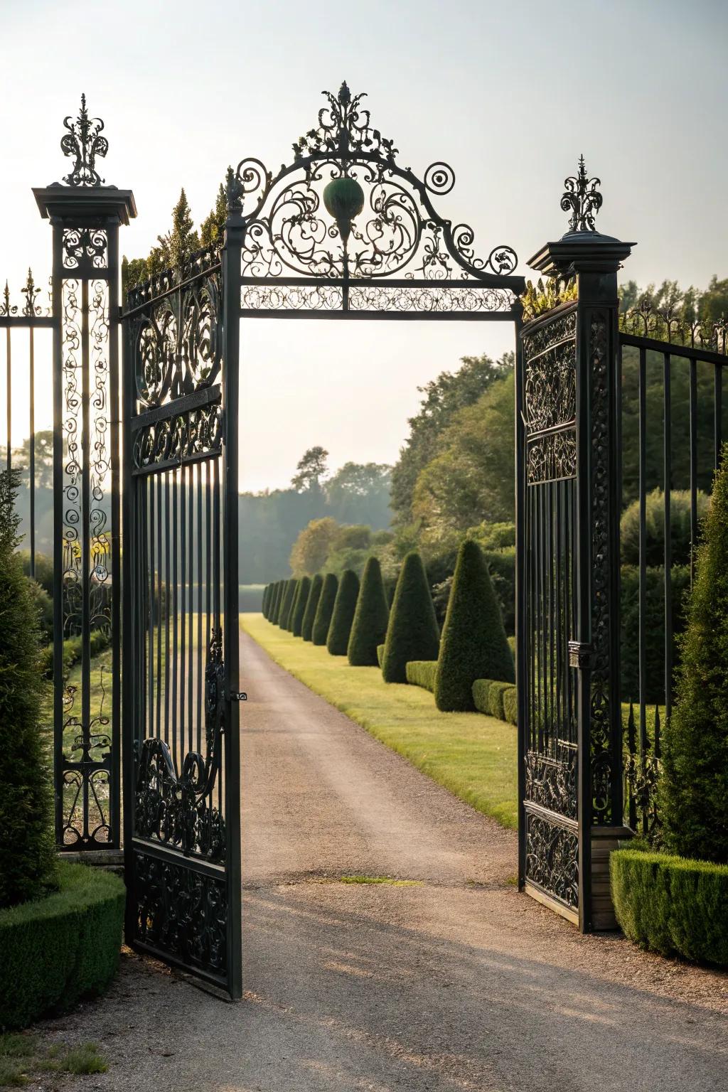 Add finesse with ornate dark metallic entrances.