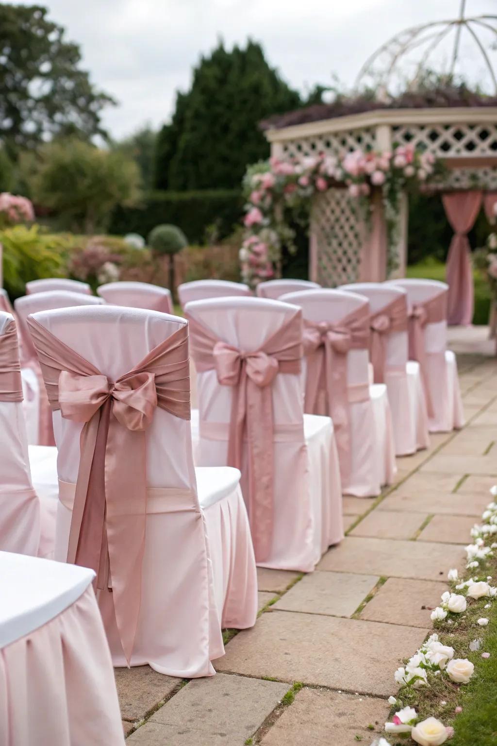 Refined seating featuring rose blush wraps.