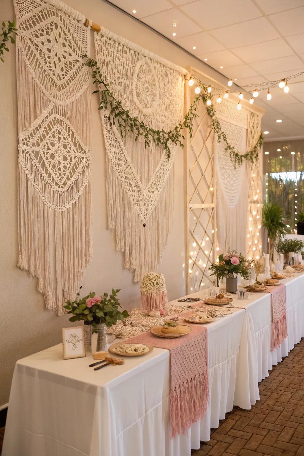 Bohemian macramé contributes a touch of artistry.