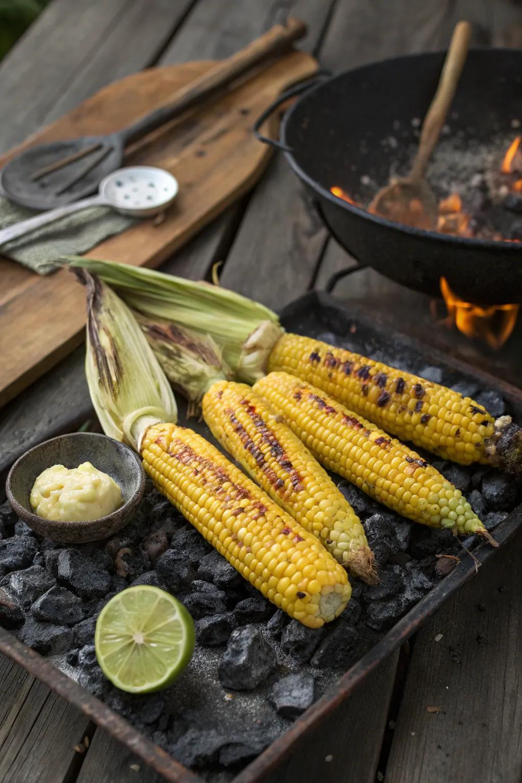 Perfectly roasted corn with a tempting touch of lime butter.