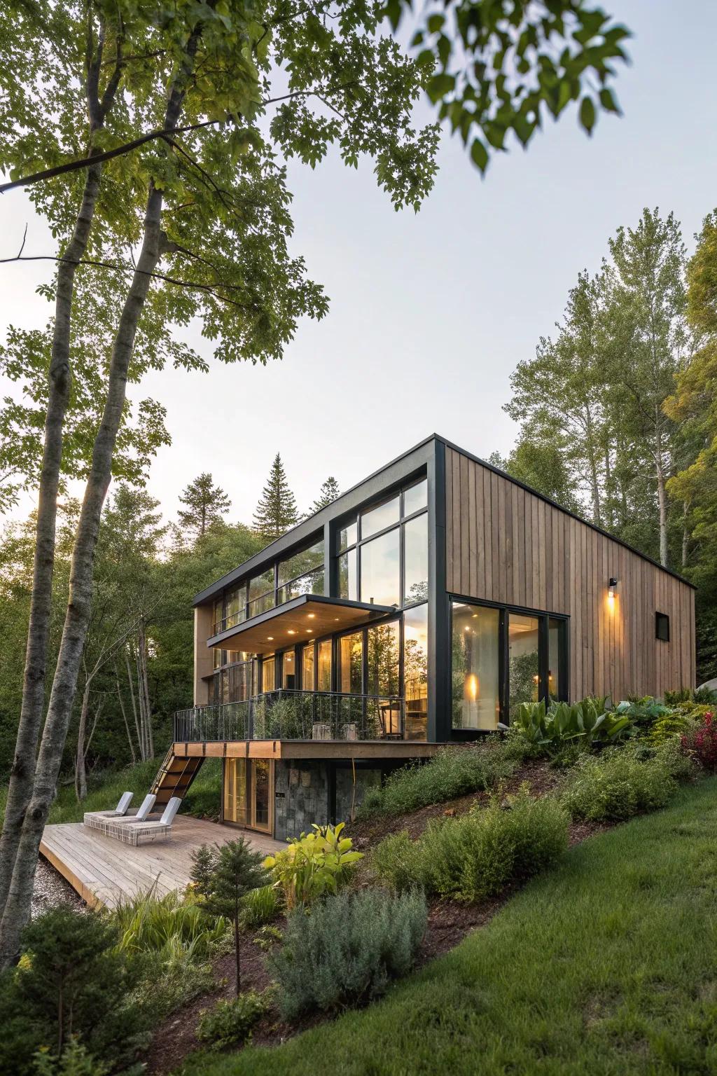 A stylish factory-built home made with sustainable materials, set in natural surroundings.