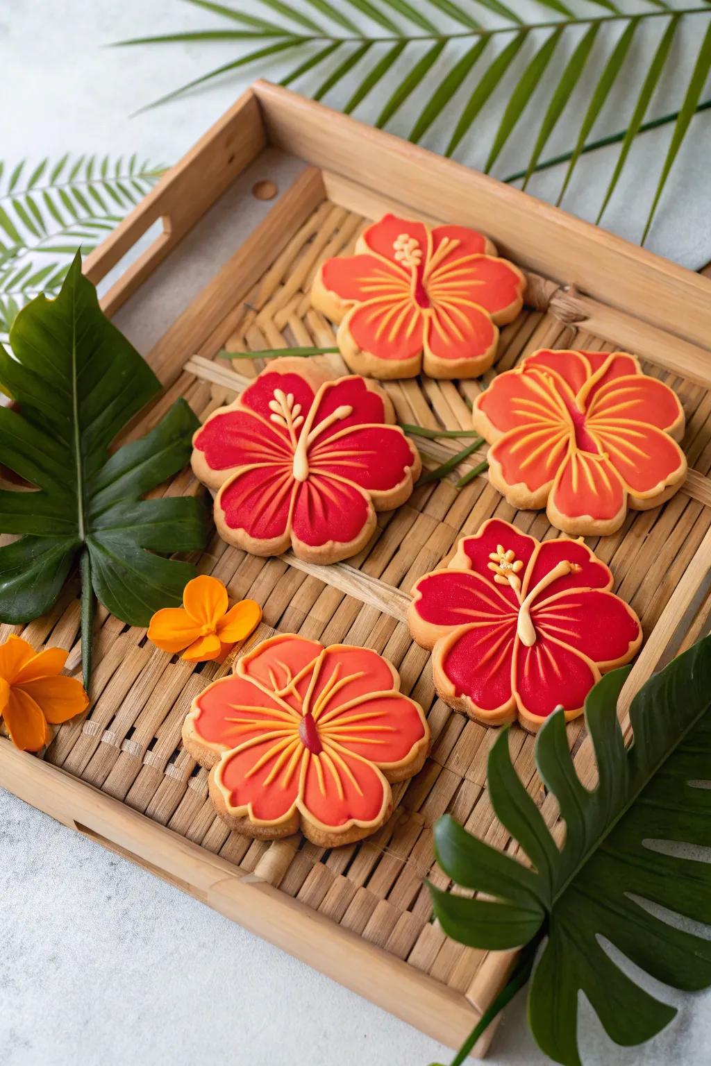Tropical hibiscus biscuits to introduce a dash of color.