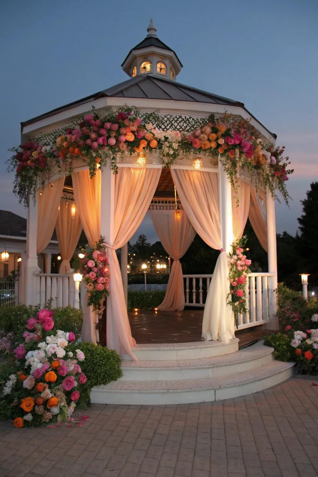 Arches and shelters create striking centerpieces.