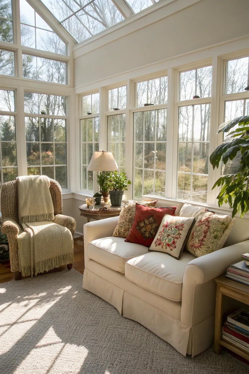 A four-season glass room designed for comfort and year-round enjoyment.