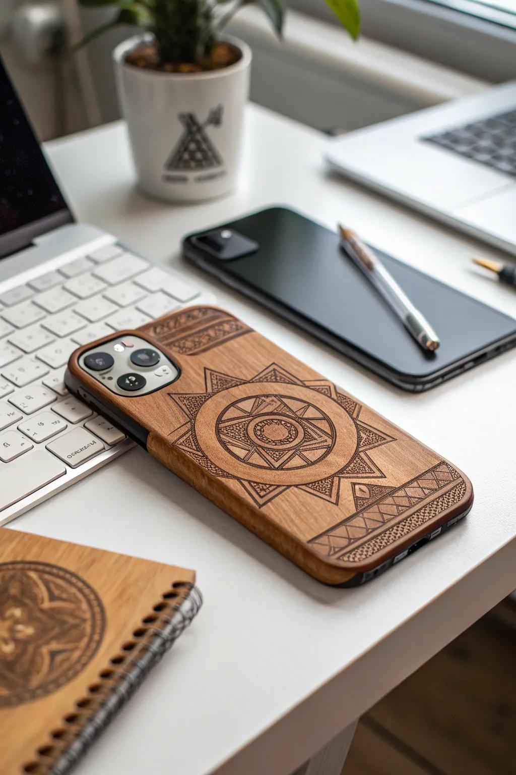 A custom engraved mobile device cover mixes practicality with personal style.