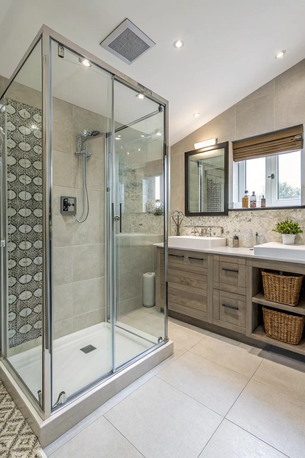 A walk-in shower with clear doors adds class and space to an ensuite.