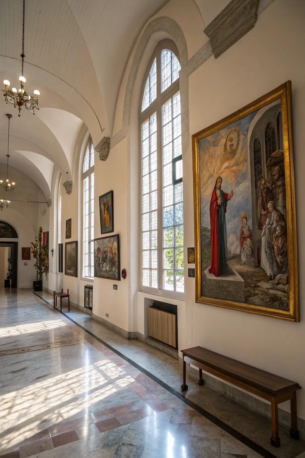 Creative arts in the church lobby that connect faith and beauty.