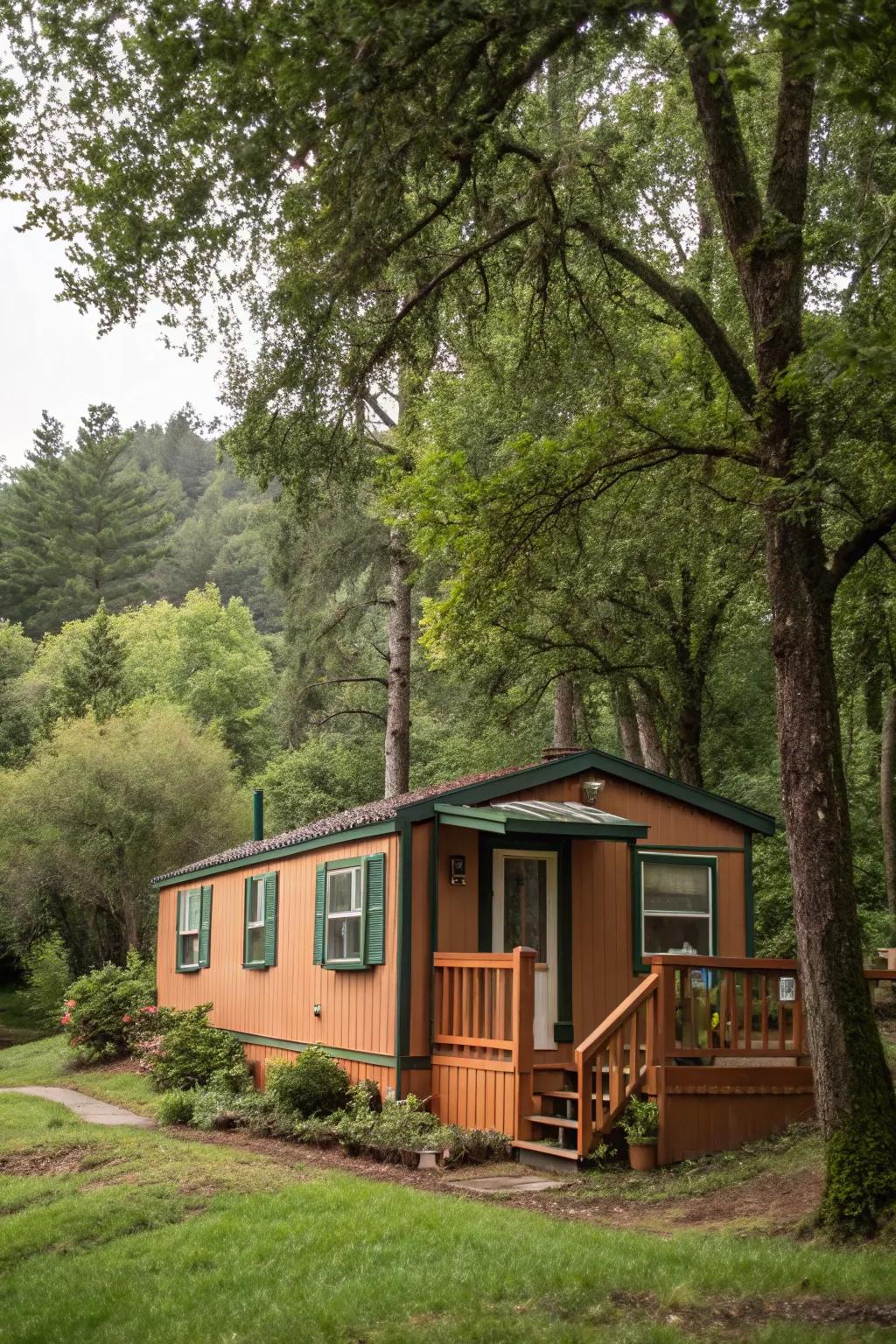Natural tones foster unity with the scenic environment.