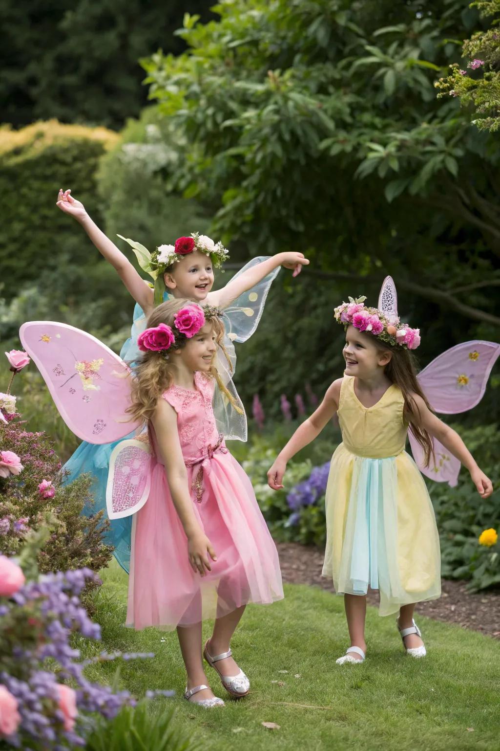 Young guests adorned in enchanting fairy outfits.