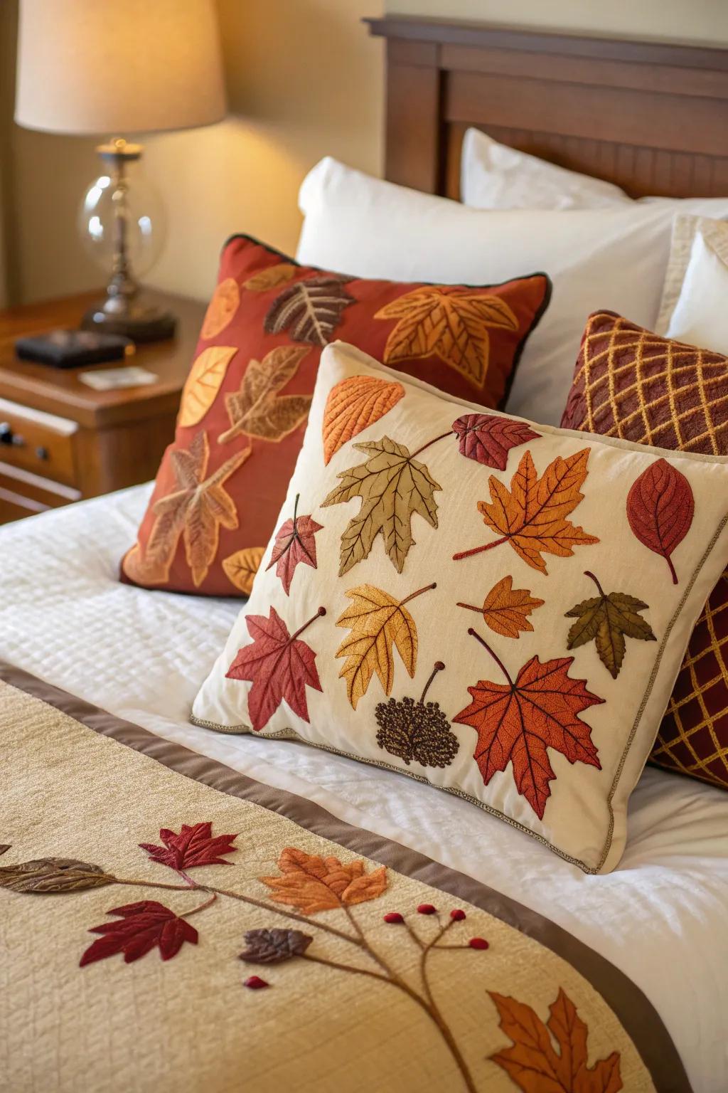 Accent pillows bring a hint of autumn style.