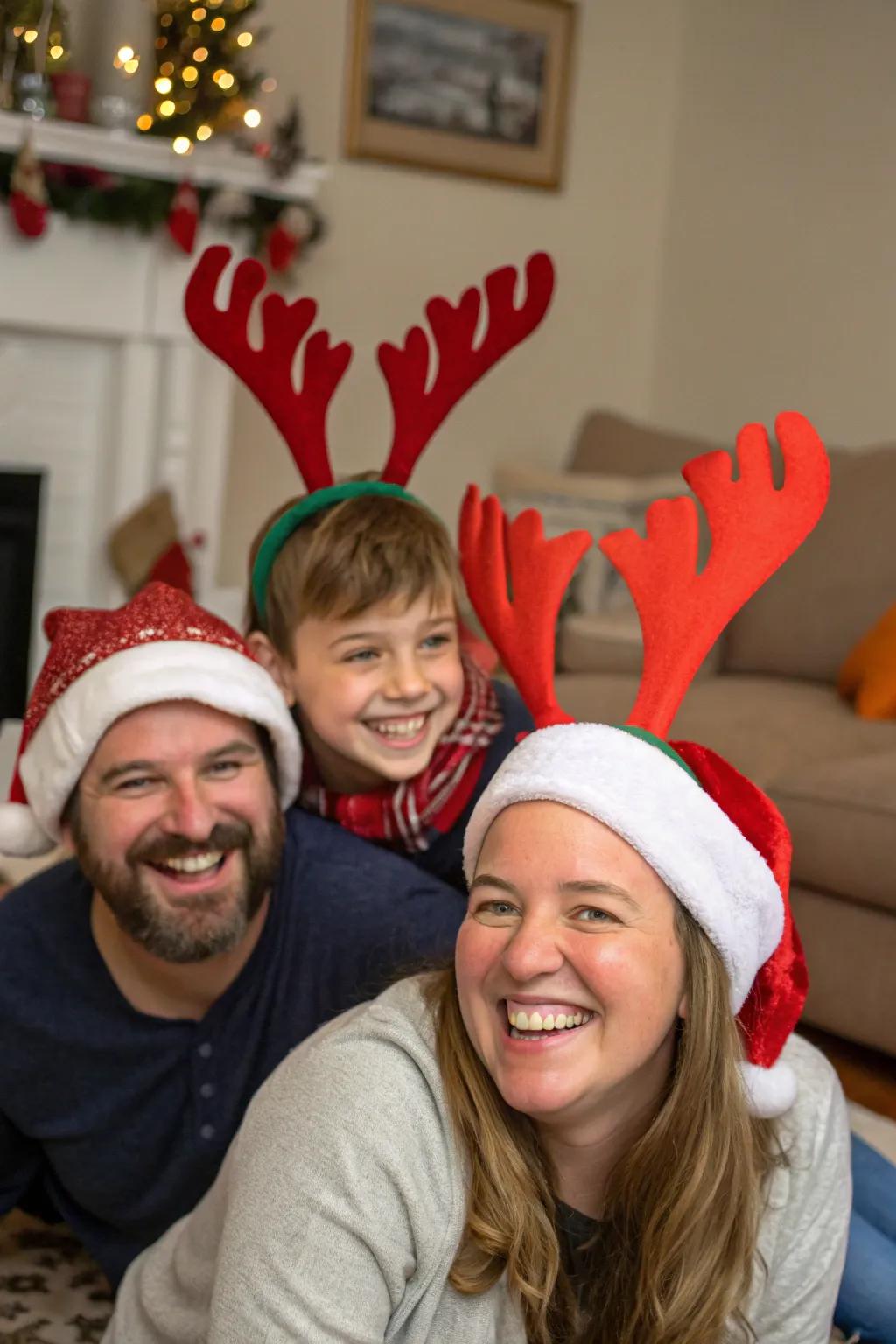 Add a touch of holiday magic with playful Santa hats and reindeer antlers.