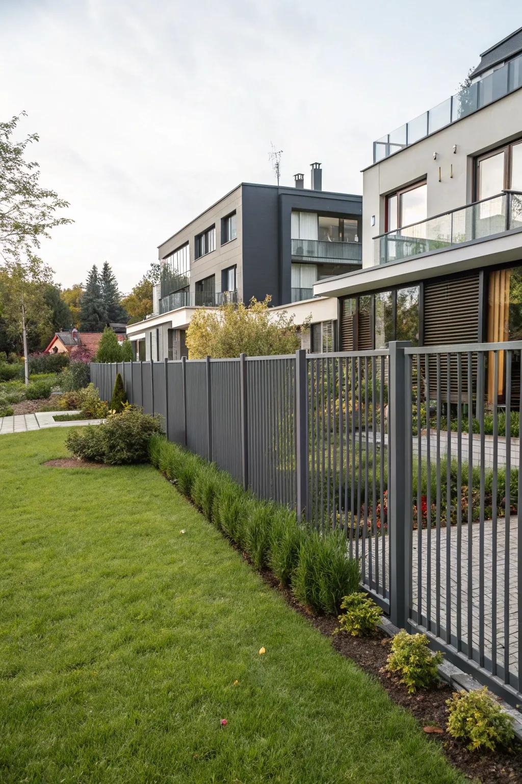 Metal board fencing delivers a streamlined and urban visual.