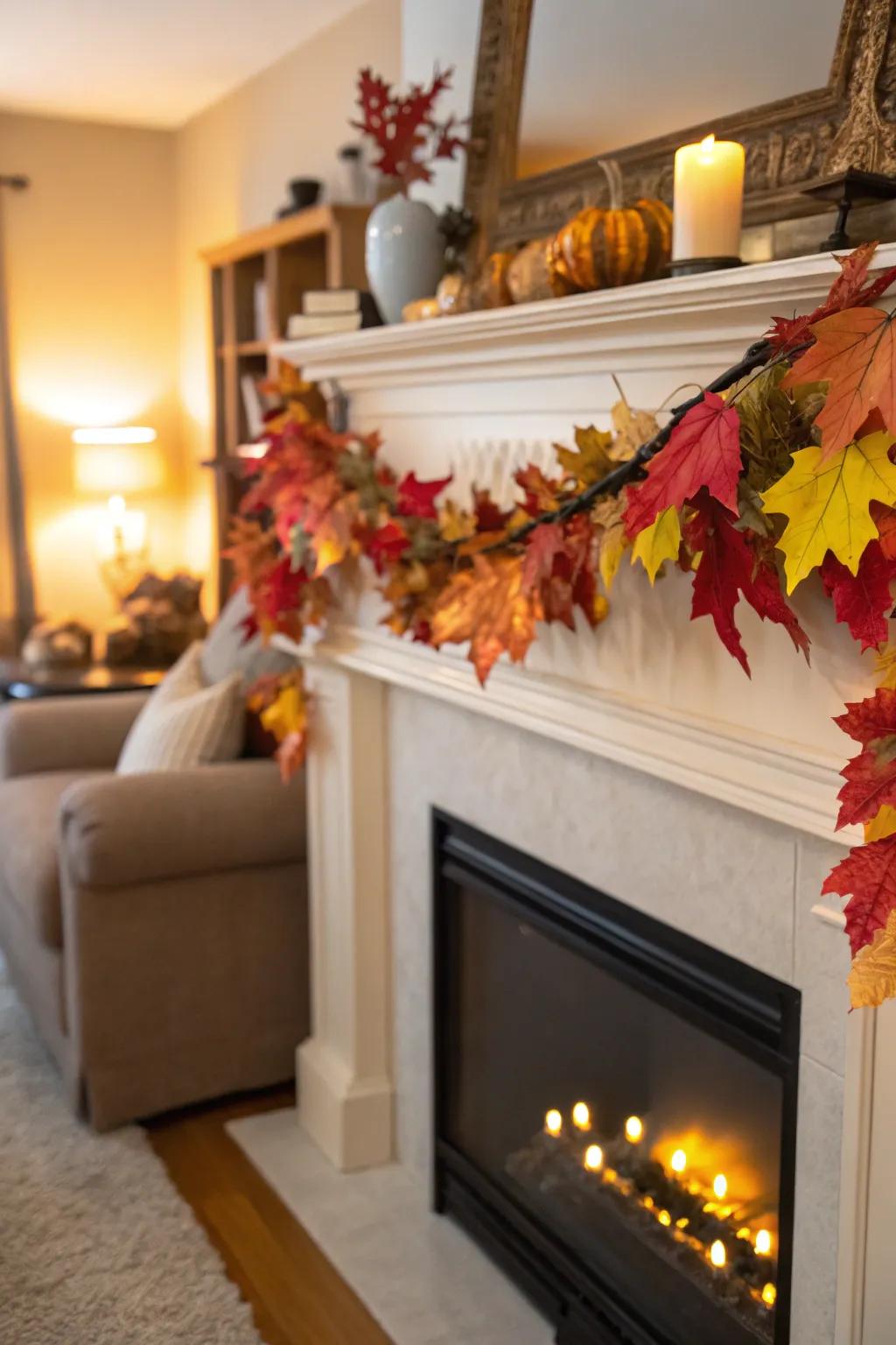 Foliage swags bring the vibrant hues of autumn inside.