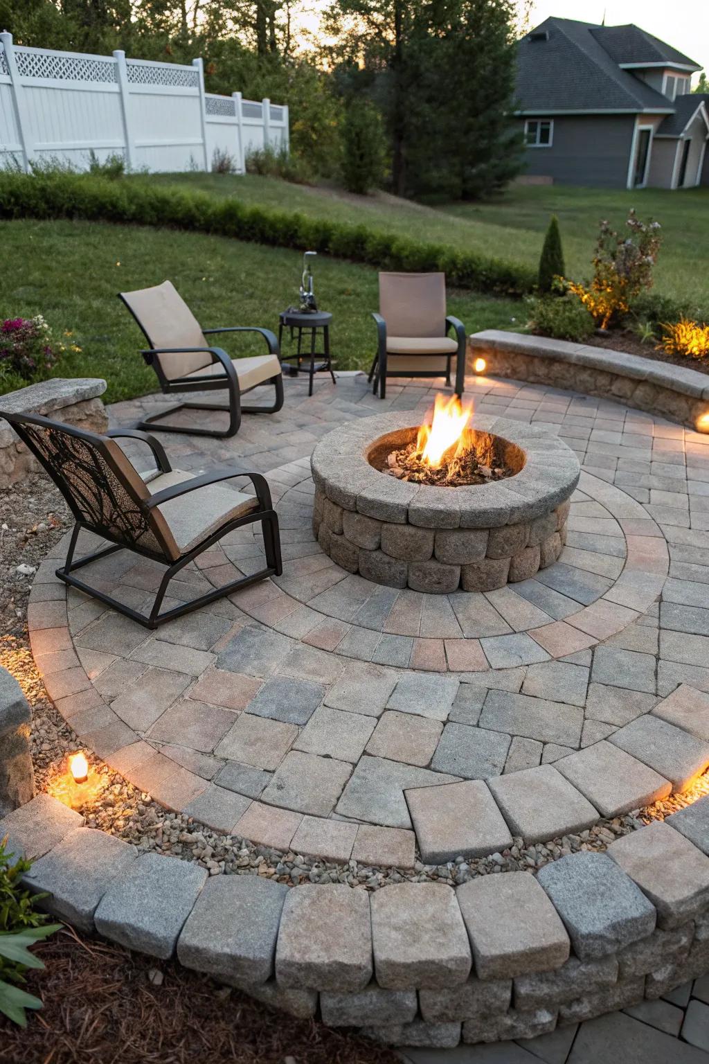 Paving stones deliver a crisp and stylish fire pit area.
