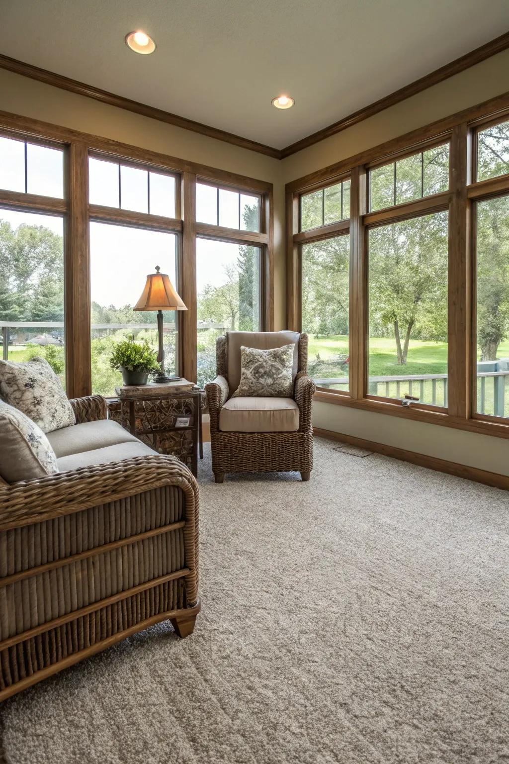 Carpet tiles bring an element of comfort and coziness to any three-season room.