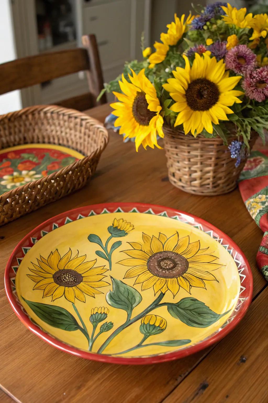 Sunflowers make a bold, vibrant statement on your plates.