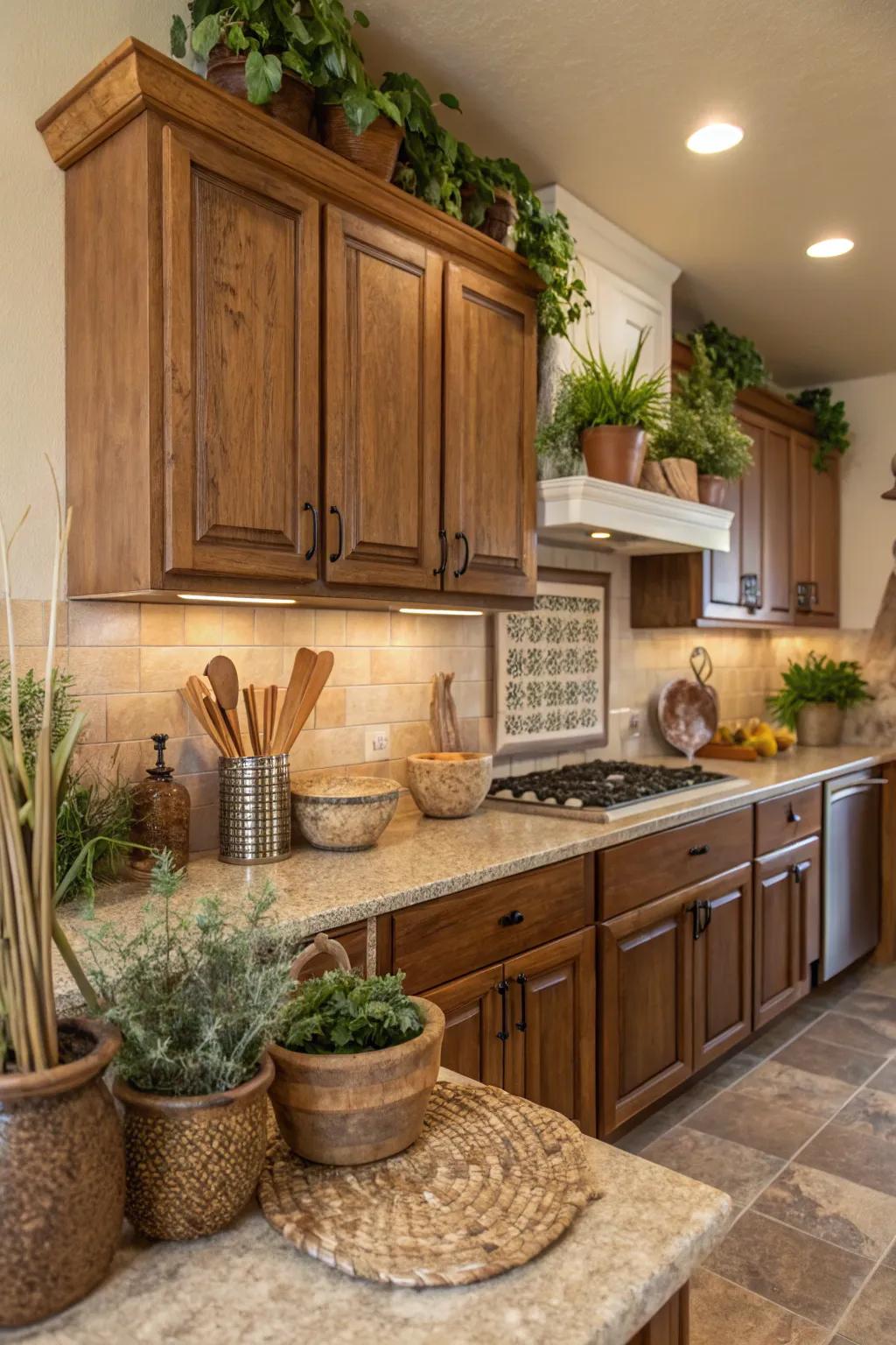 A kitchen showcasing natural textures for a cozy and welcoming ambiance.