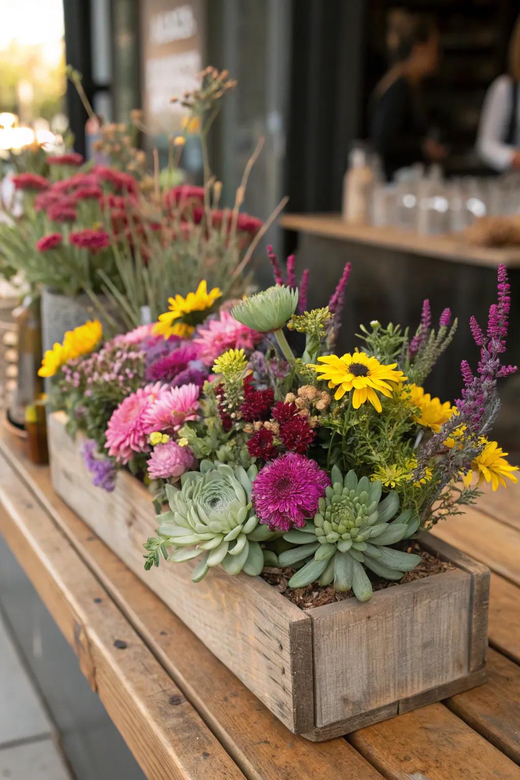 Combine fresh and preserved blooms for a striking display.
