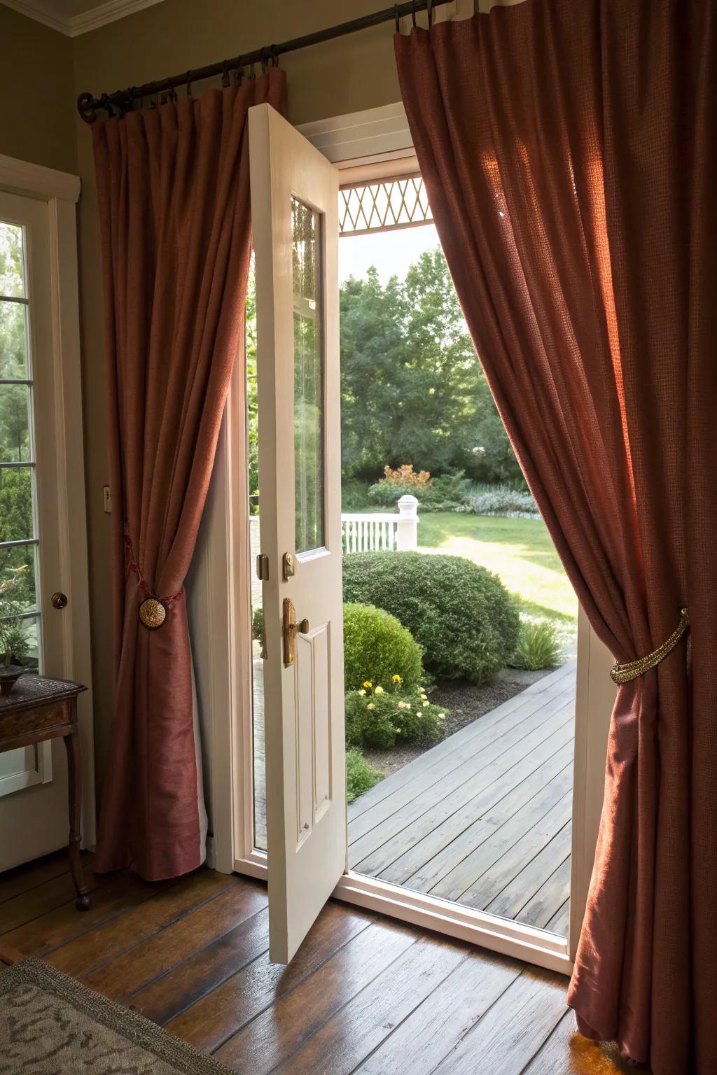 Dense curtains delivering warmth and comfort at the main entrance.