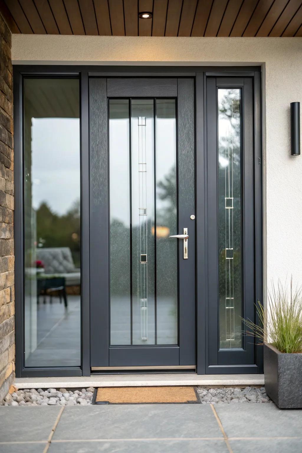 A doorway with tinted glass offering a modern look and privacy.