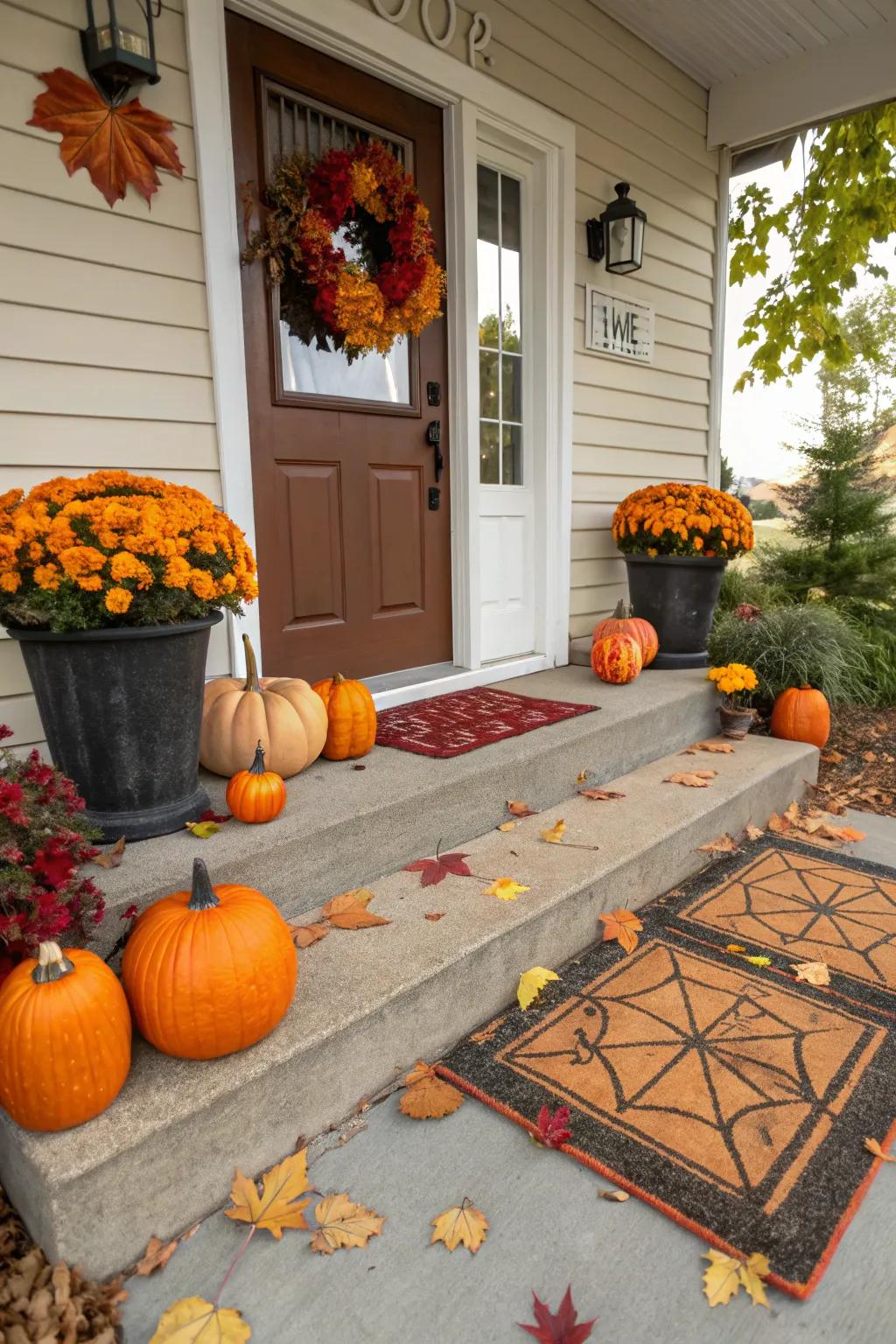 Seasonal rugs bring a festive touch to your porch.