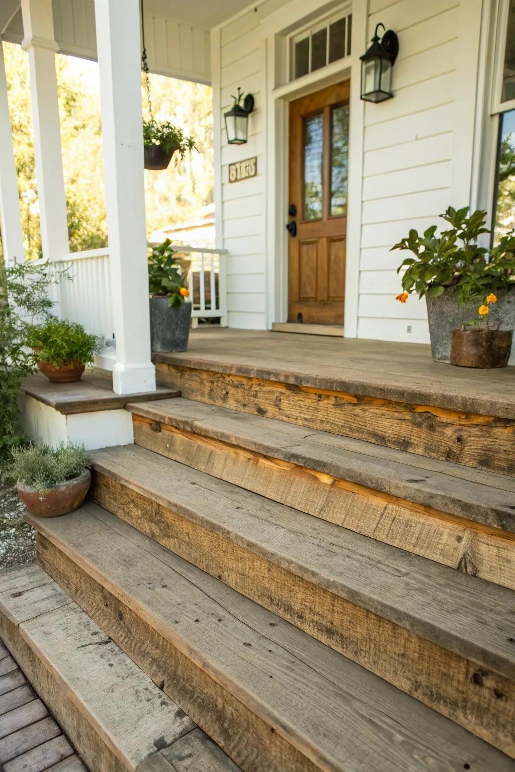 Wood overlays bring rustic charm to your front steps.